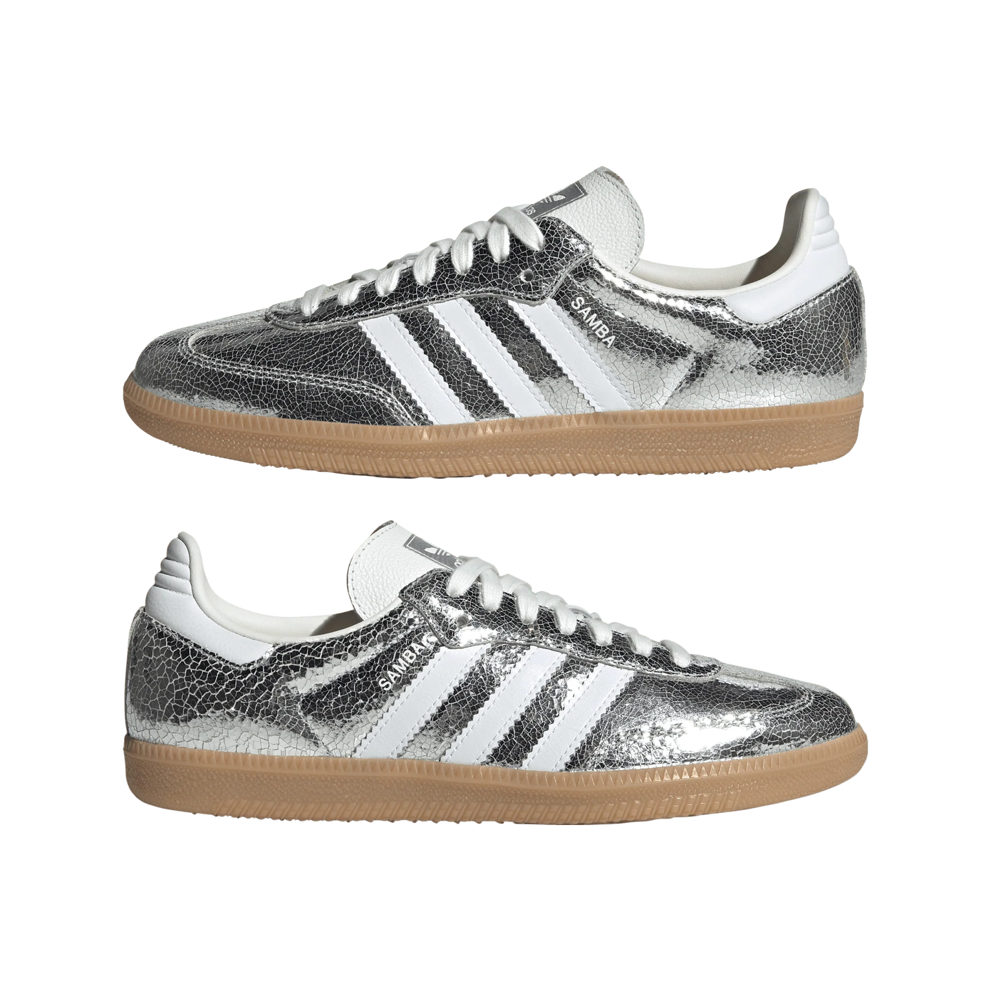 adidas Samba OG Silver Metallic Cracked Leather (Women's) - Image 2