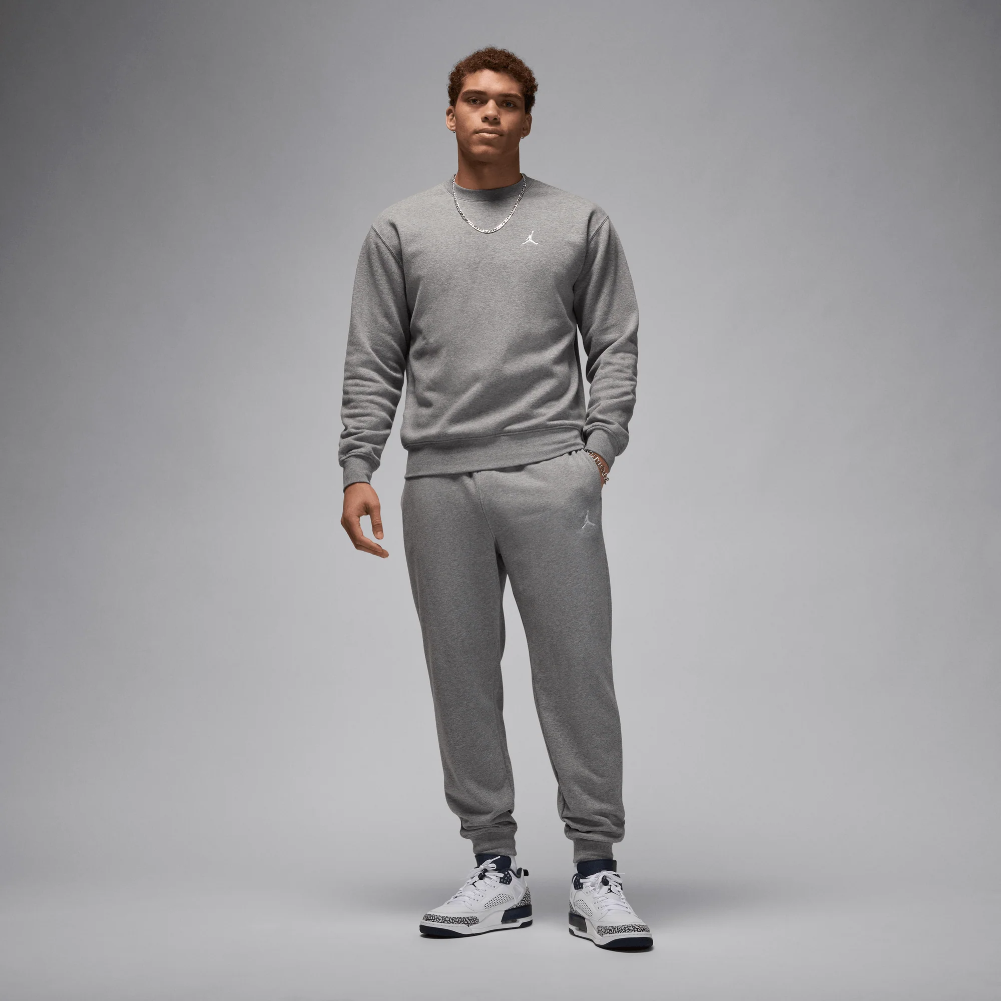 Jordan Brooklyn Fleece Men's Crew-Neck Sweatshirt Carbon Heather/White - Image 5