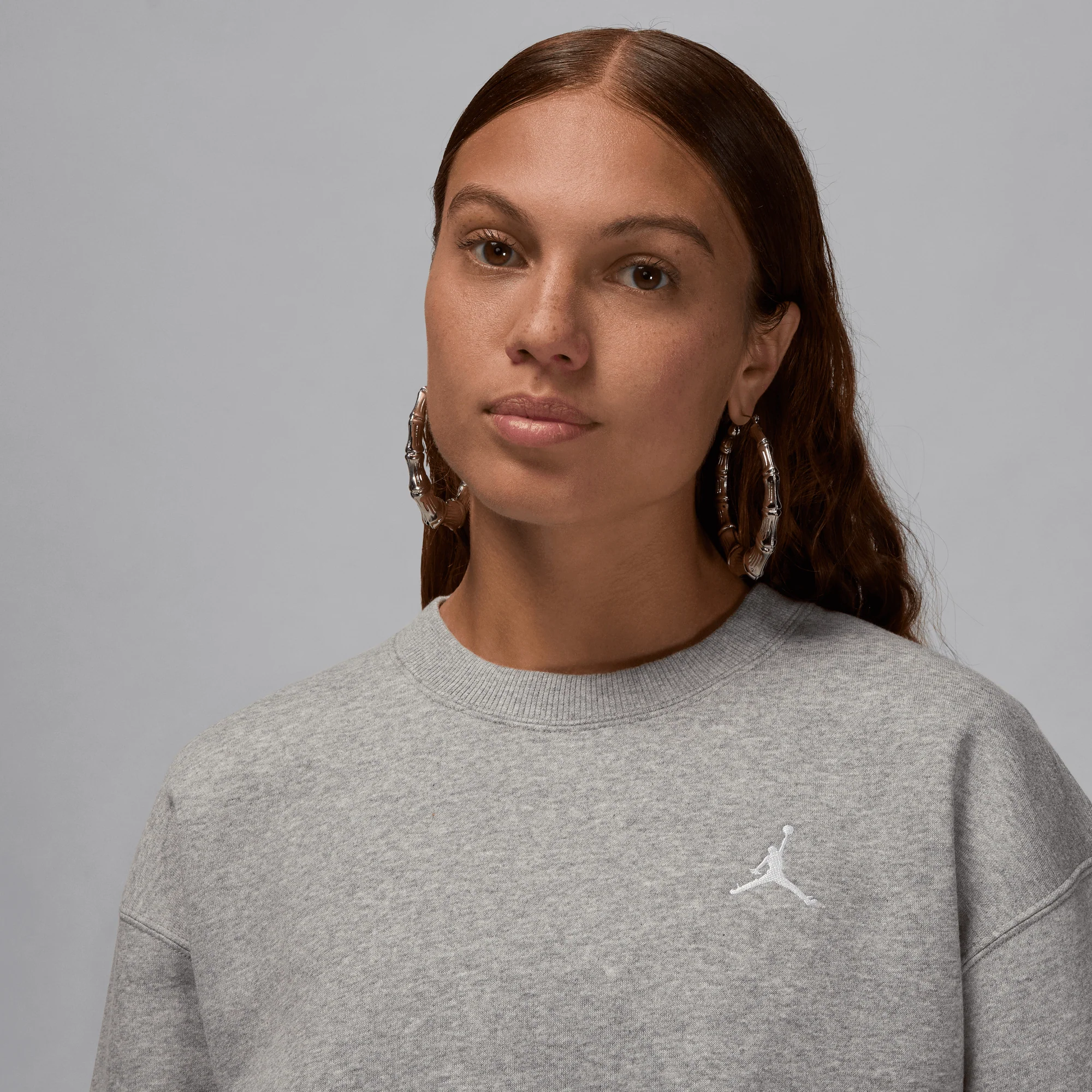 Jordan Brooklyn Fleece Women's Crew-Neck Sweatshirt Dark Grey Heather/White - Image 3
