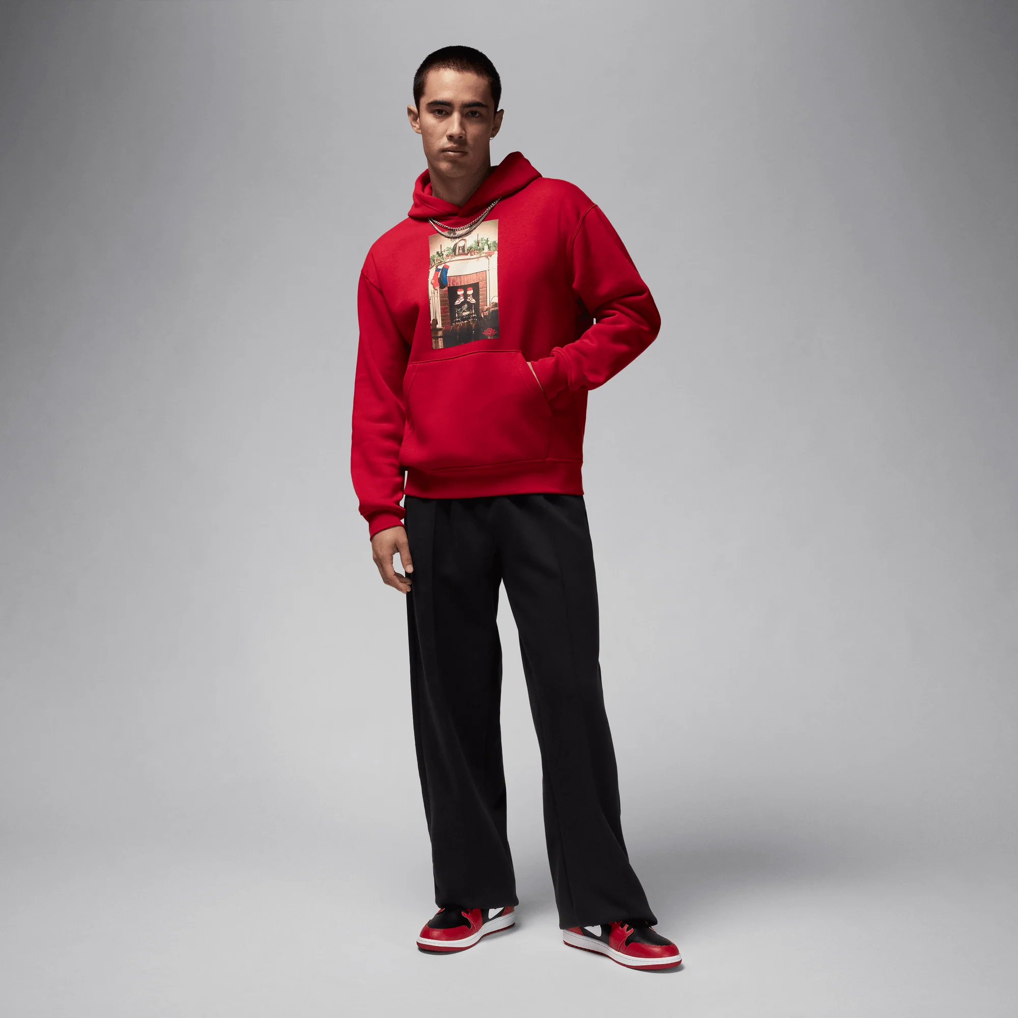 Jordan Jumpman "Chimney" Men's Fleece Pullover Hoodie Gym Red/Black - Image 5