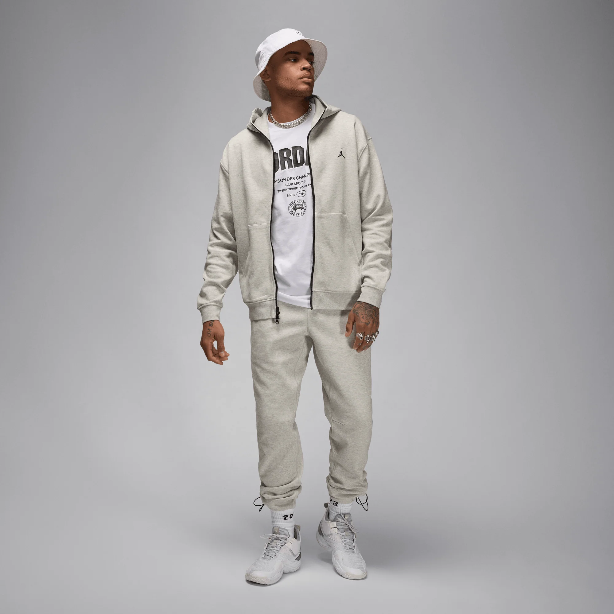 Jordan Sport Hoop Fleece Men's Dri-FIT Full-Zip Hoodie Grey Heather/Black - Image 5