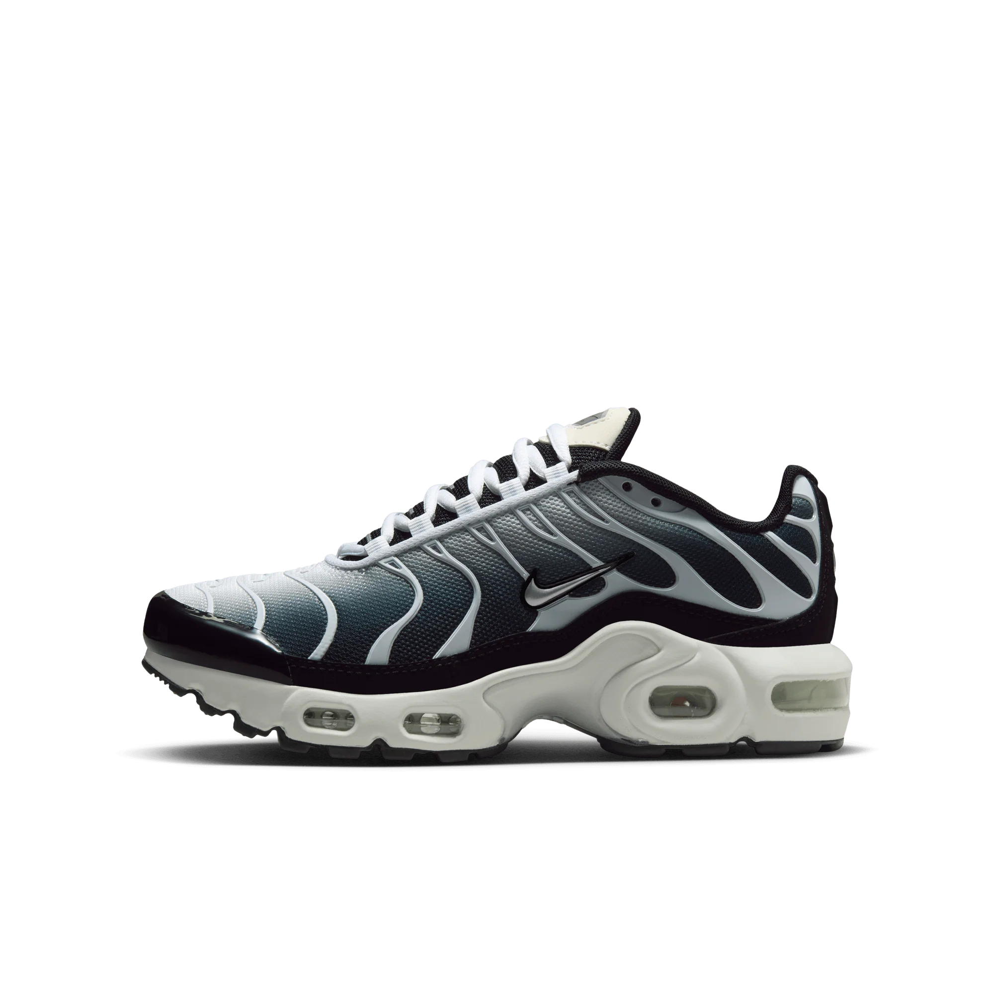 Nike Air Max Plus Black White Sail Metallic Cool Grey (GS) - Image 5