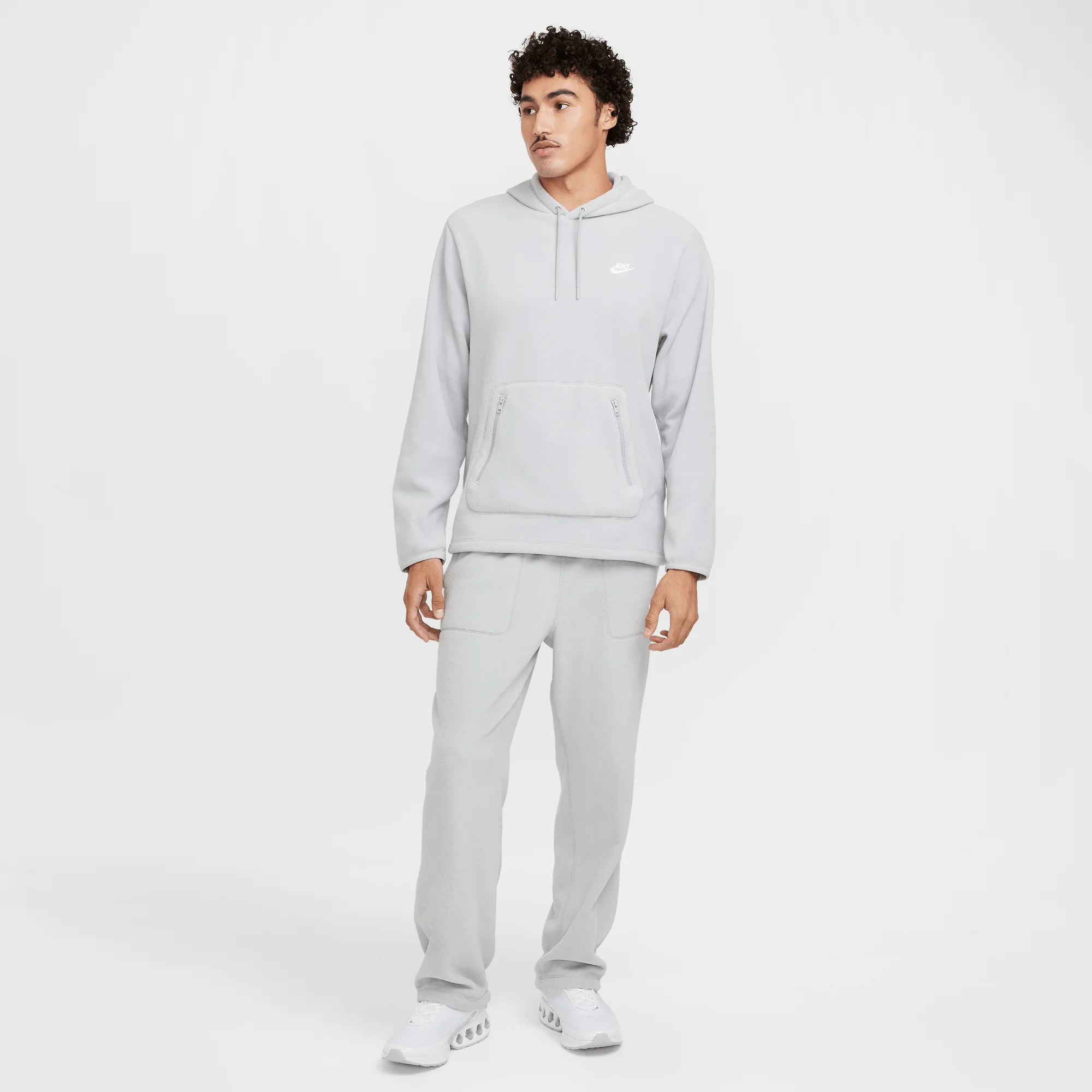 Nike Club Men's Winterized Pullover Hoodie Light Smoke Grey/Pure/White - Image 5