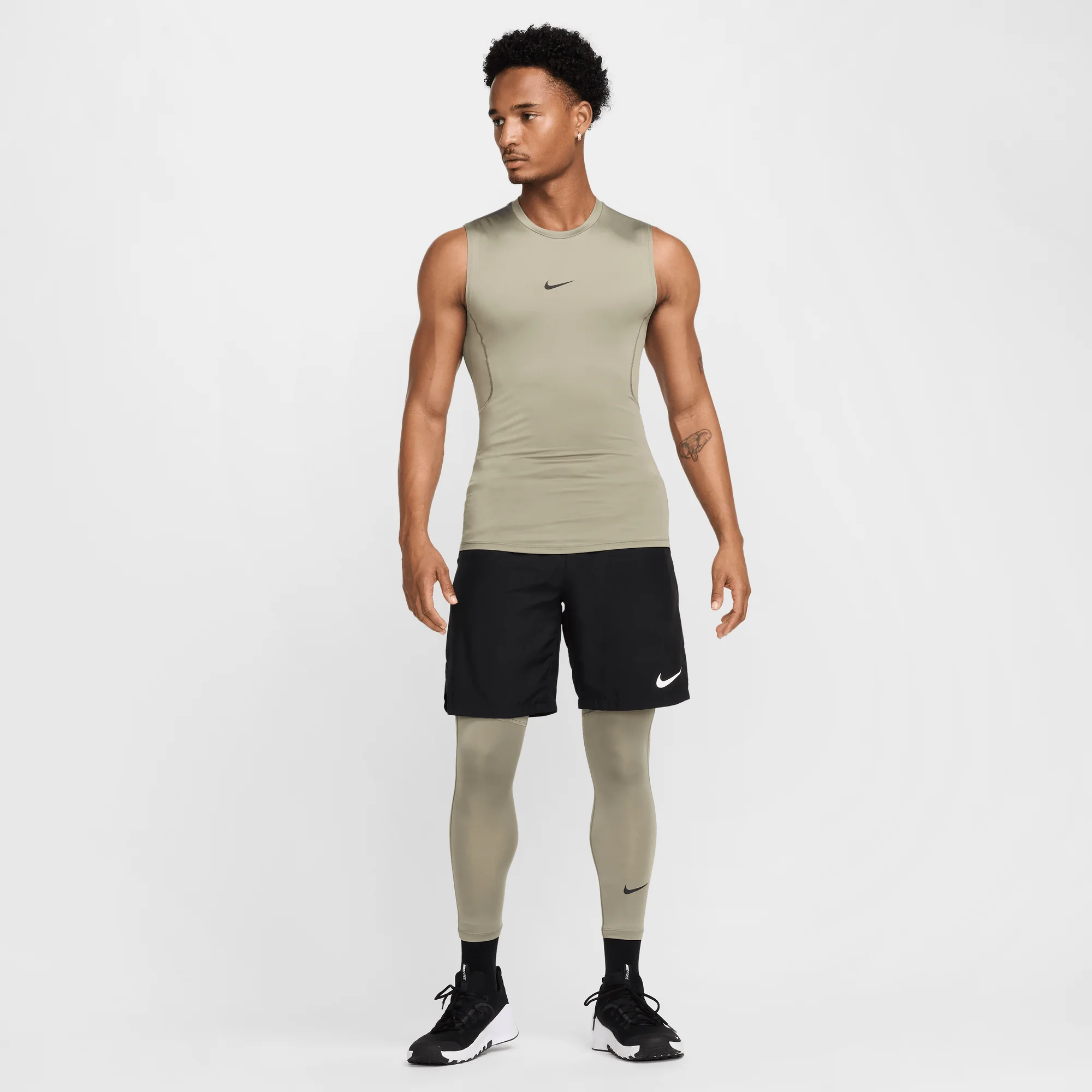 Nike Pro Men's Dri-FIT Tight Sleeveless Fitness Top Light Army/Black - Image 5