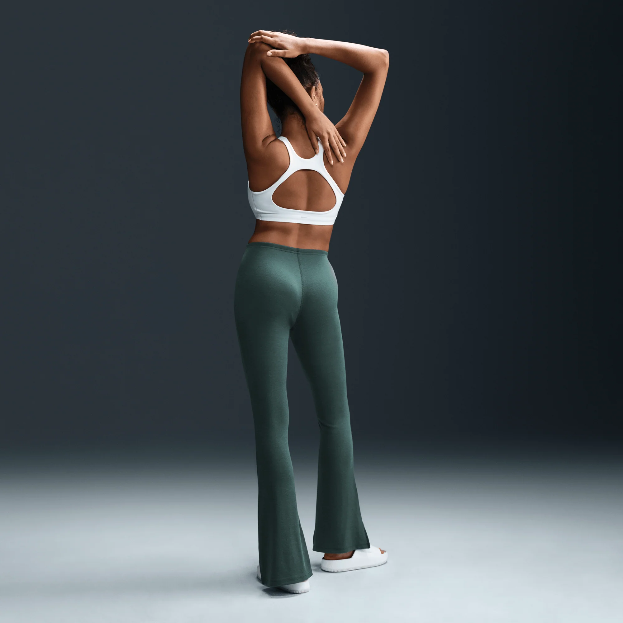 Nike Sportswear Chill Knit Women's Tight Mini-Rib Flared Leggings Vintage Green/Sail - Image 2