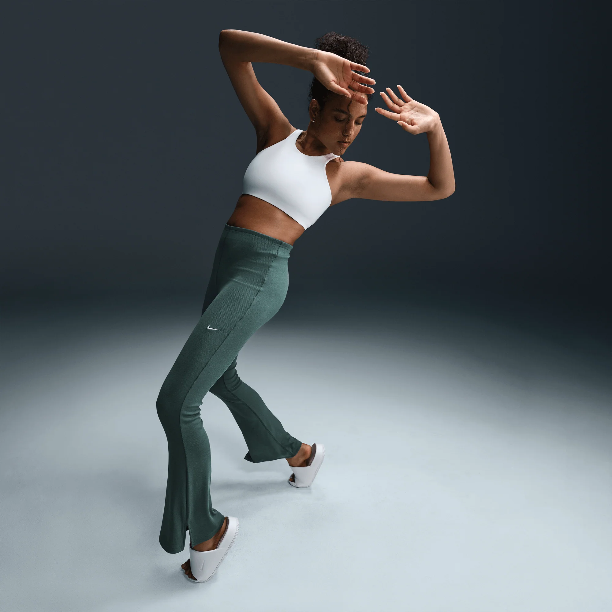 Nike Sportswear Chill Knit Women's Tight Mini-Rib Flared Leggings Vintage Green/Sail - Image 4