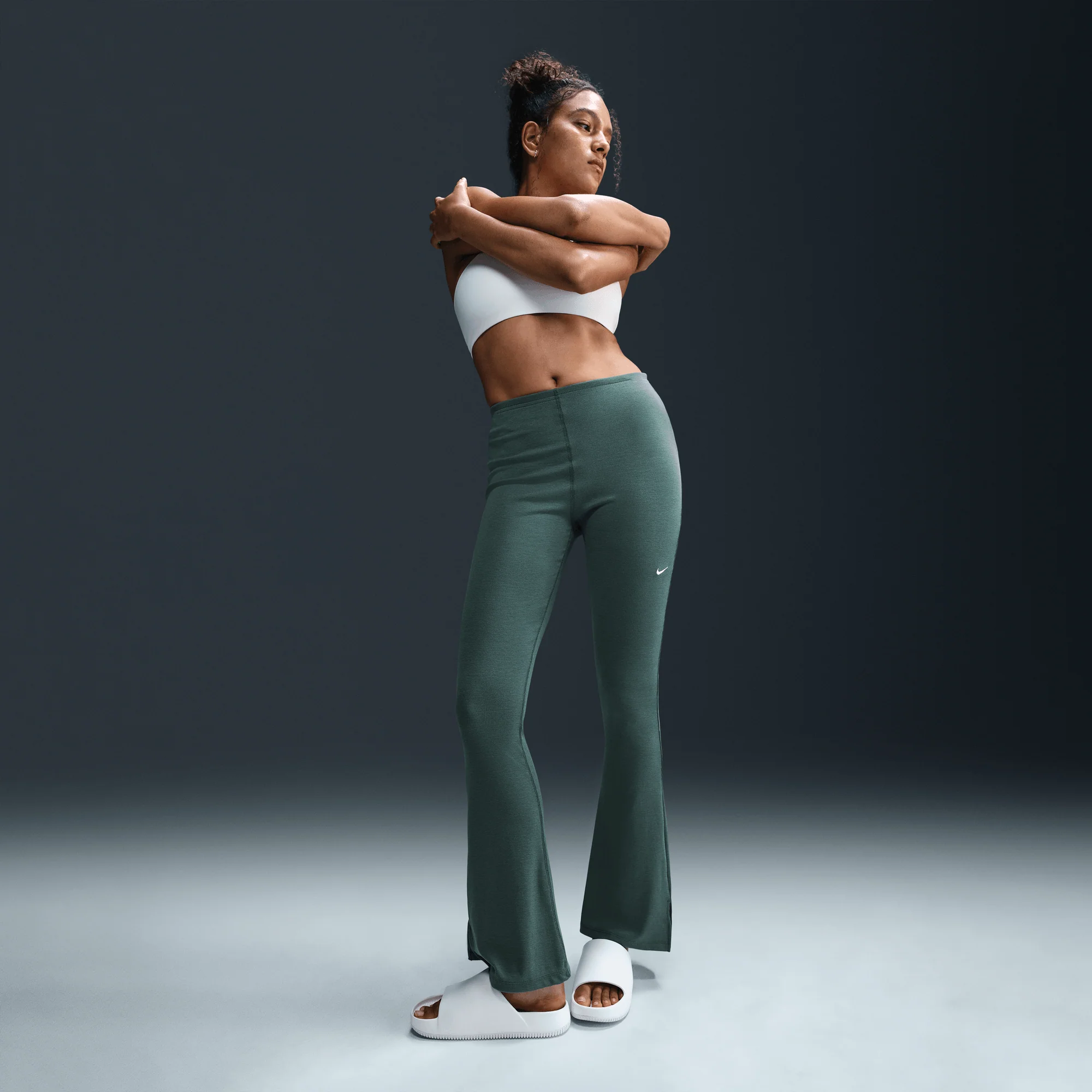 Nike Sportswear Chill Knit Women's Tight Mini-Rib Flared Leggings Vintage Green/Sail - Image 5