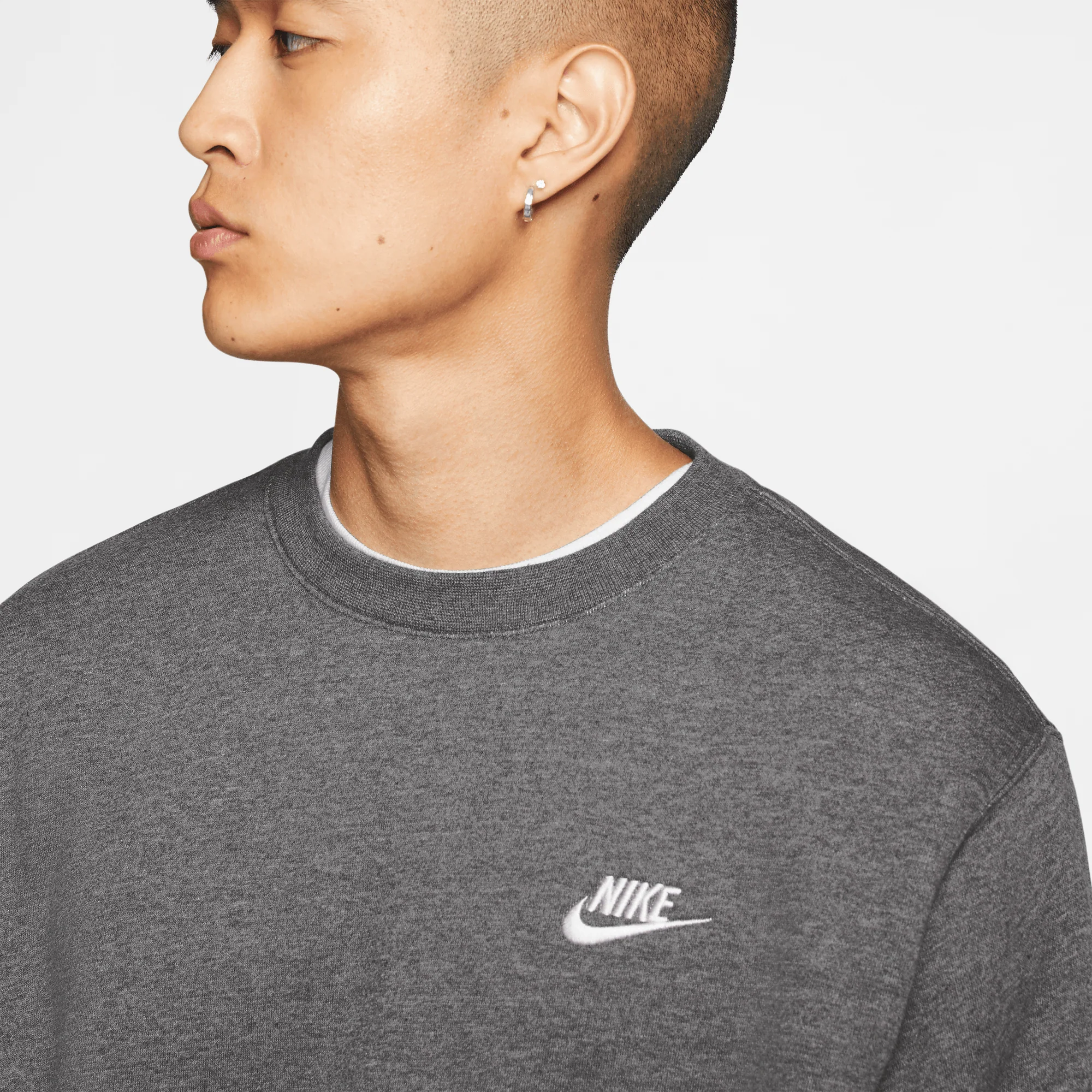 Nike Sportswear Club Fleece Men's Crew Charcoal Heather/White - Image 2