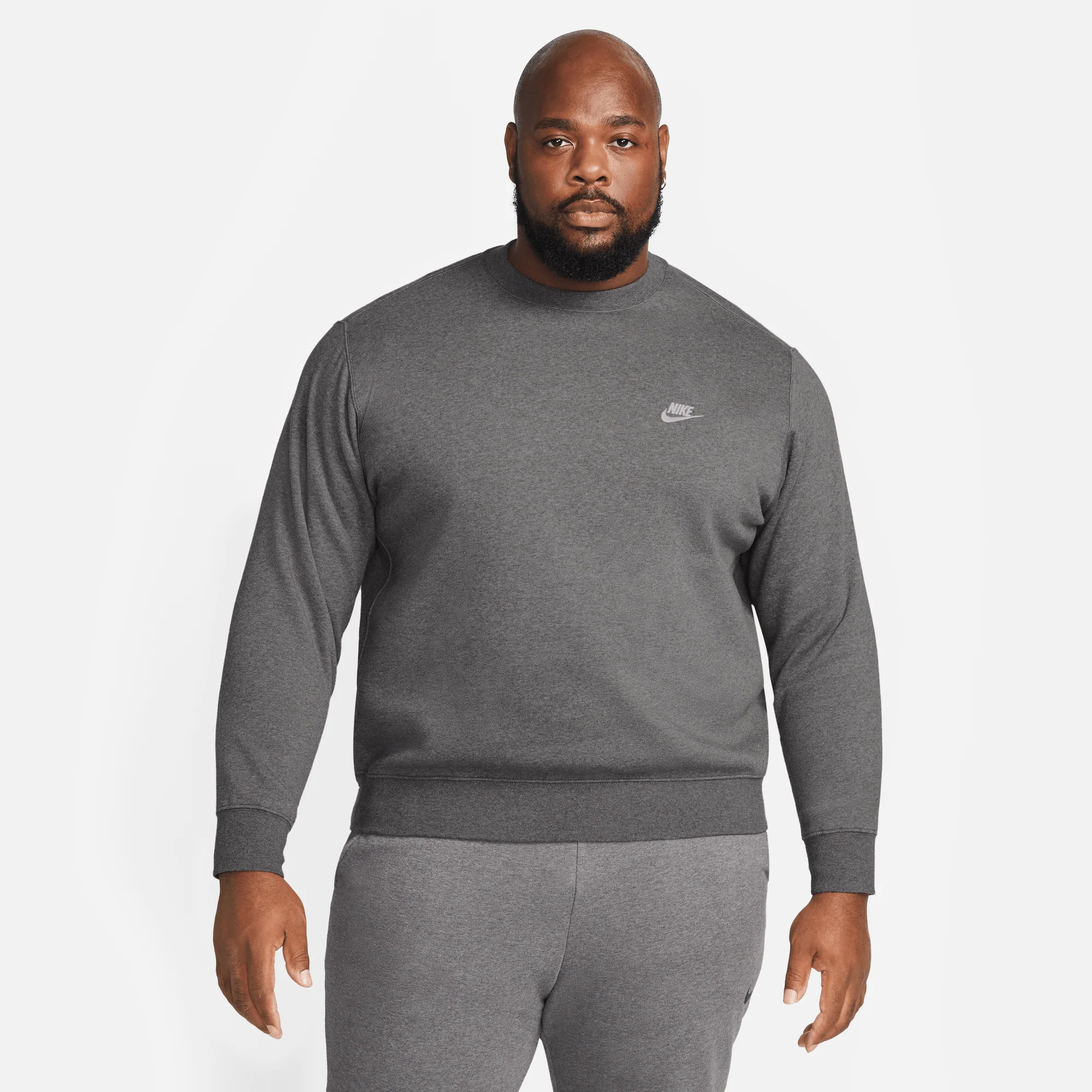 Nike Sportswear Club Fleece Men's Crew Charcoal Heather/White - Image 4