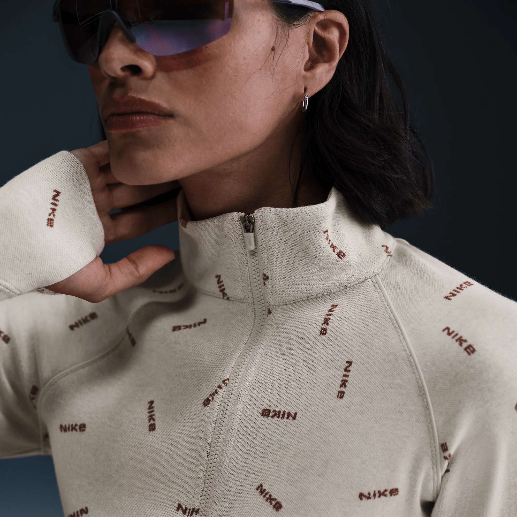 Nike Sportswear Collection Women's Slim 1/2-Zip Long-Sleeve Logo Top Light Orewood Brown/Red Sepia/Light Orewood Brown - Image 4