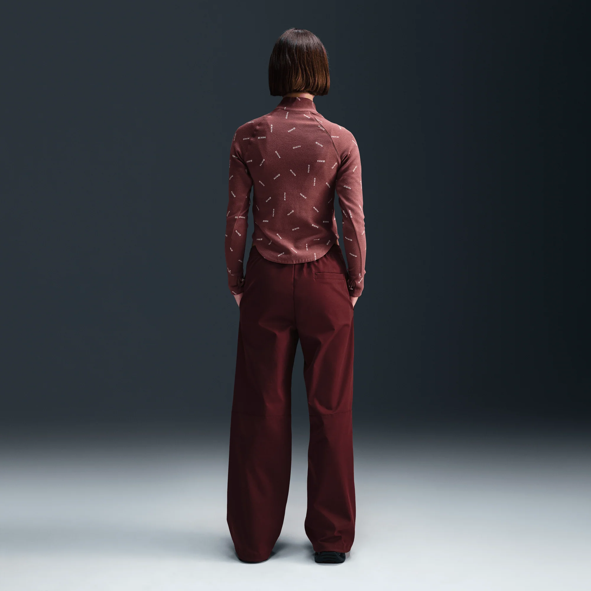 Nike Sportswear Collection Women's Slim 1/2-Zip Long-Sleeve Logo Top Red Sepia/Light Orewood Brown/Red Sepia - Image 2
