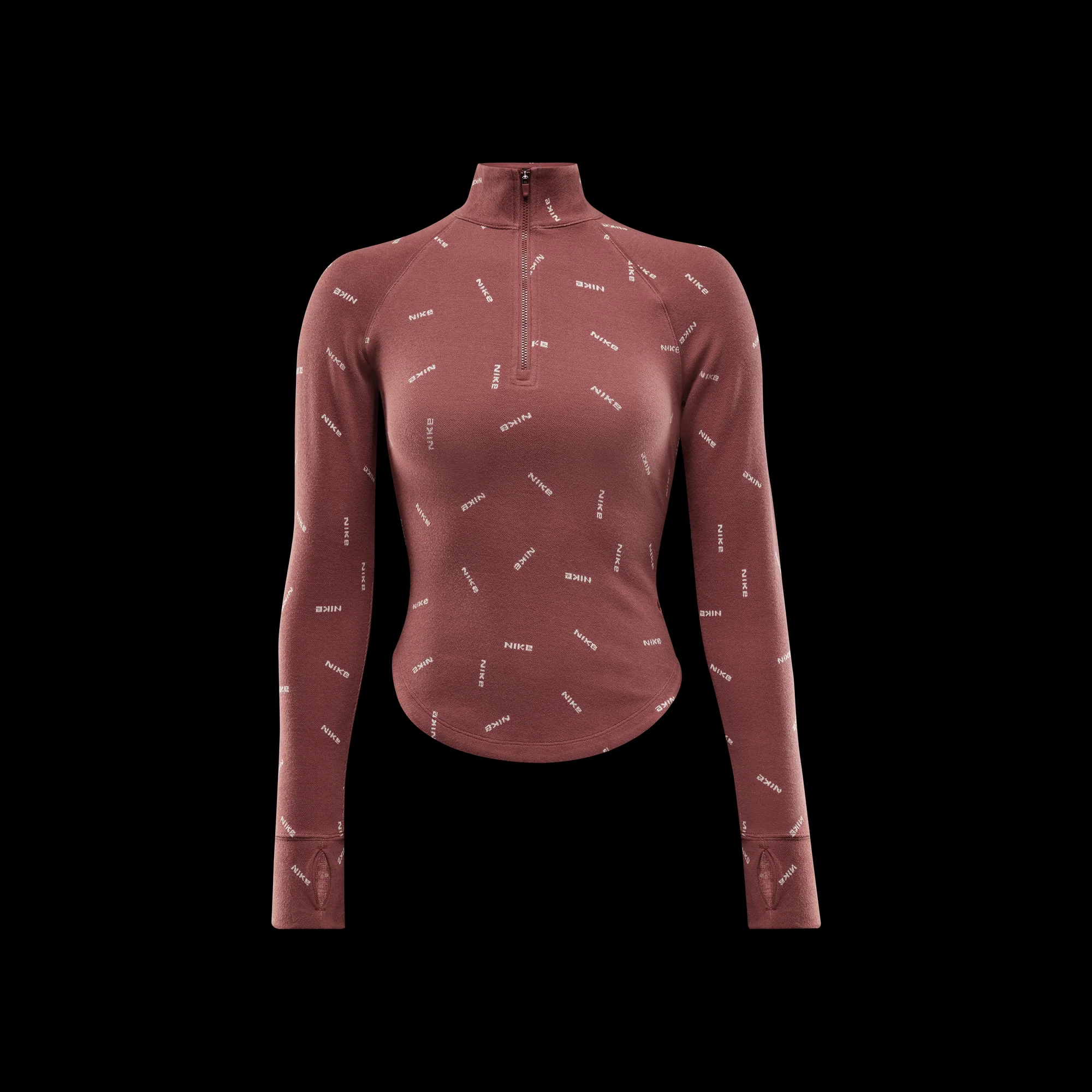 Nike Sportswear Collection Women's Slim 1/2-Zip Long-Sleeve Logo Top Red Sepia/Light Orewood Brown/Red Sepia - Image 3