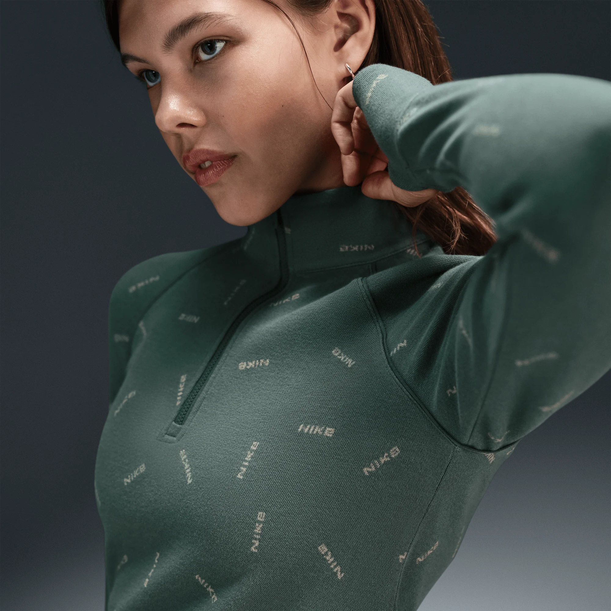 Nike Sportswear Collection Women's Slim 1/2-Zip Long-Sleeve Logo Top Vintage Green/Light Army/Vintage Green - Image 5