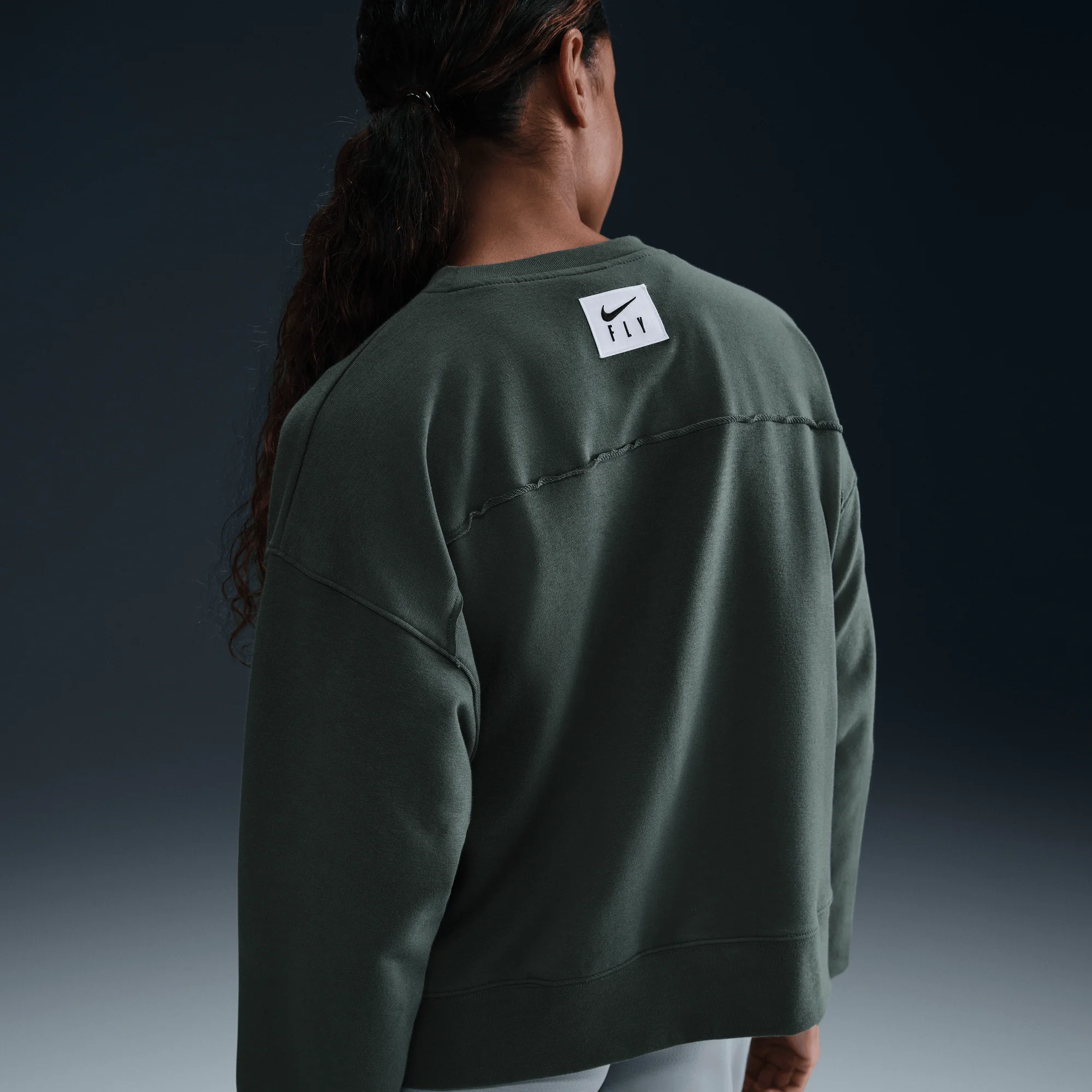 Nike Swoosh Fly Women's Dri-FIT French Terry Crew-Neck Basketball Sweatshirt Vintage Green/Jade Horizon/White - Image 5