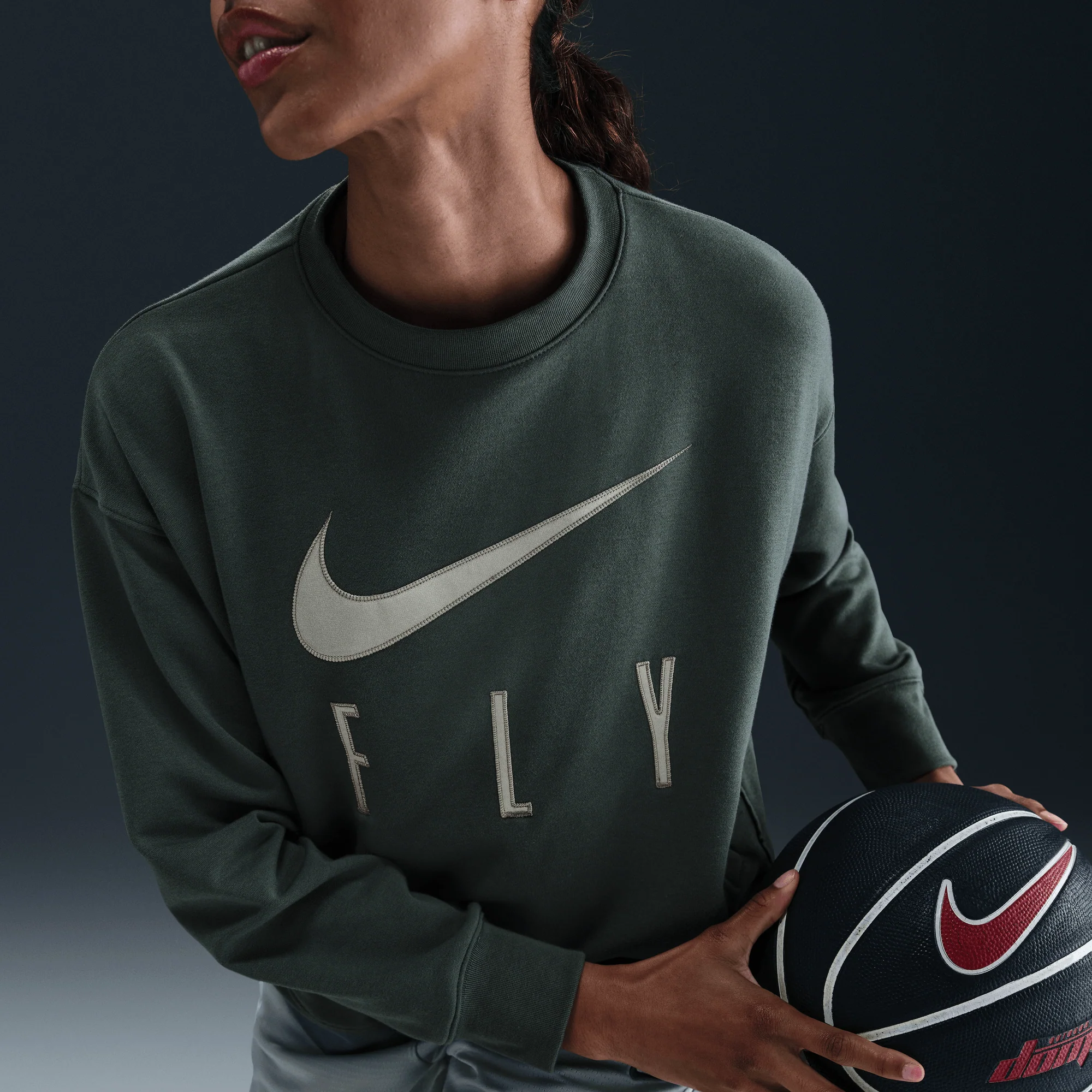 Nike Swoosh Fly Women's Dri-FIT French Terry Crew-Neck Basketball Sweatshirt Vintage Green/Jade Horizon/White - Image 6