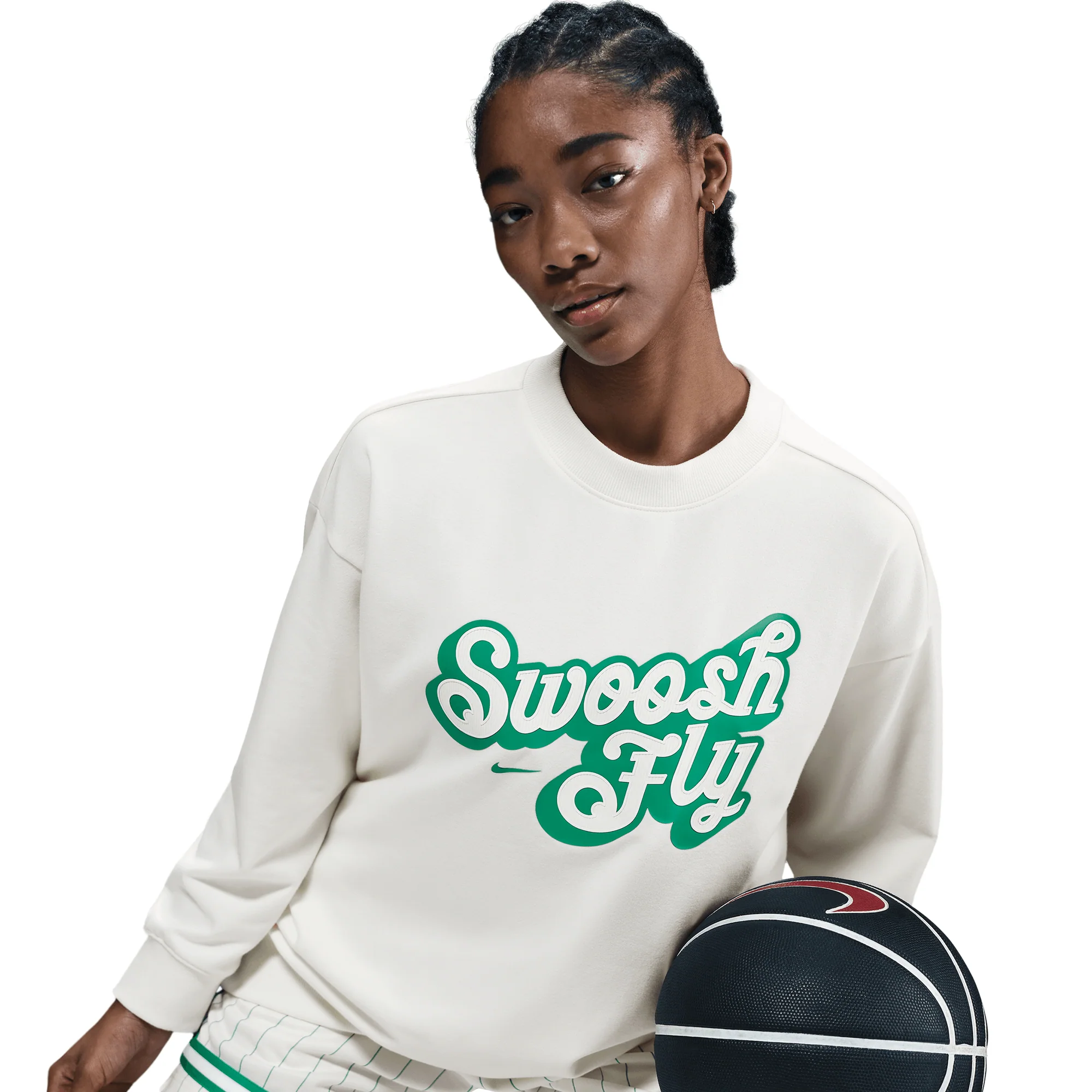 Nike Swoosh Fly Women's Dri-FIT Oversized French Terry Basketball Sweatshirt Sail/Stadium Green - Image 3